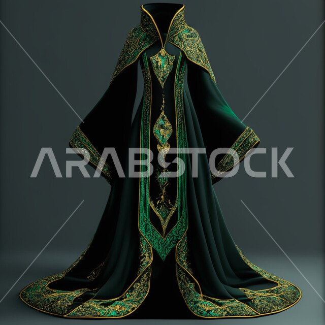عباءات مبتكرة نسائية بتصاميم عصرية مميزة، عباية خليجية فاخرة ذات اللون الملكي الزمردي , ازياء محجبات انيقة، أثواب وجلابيات للمحجبات , خلفية سوداء