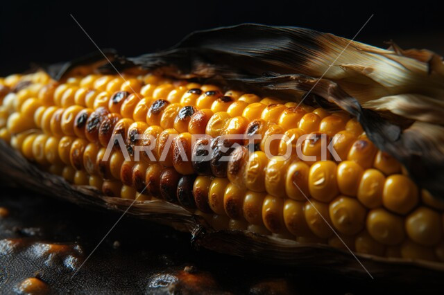 اكل الذرة المشوية, صورة مقربة لحبة الذرة المشوية, خضروات مغذية ومفيدة، اكلة صيفية، خلفية الطبيعة