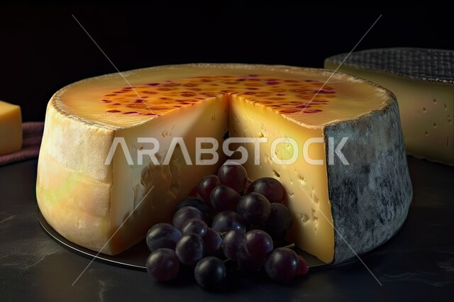 A light meal, a close-up of a mold of sharp cheddar cheese, a healthy morning breakfast, healthy meals, fresh vegetarian food, cheese making.