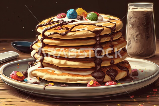 فطائر طازجة ,حلوى محلية و سكريات شهية، طبق من حلوى البان كيك مع التوت البرير، وجبة الفطور اللذيذة