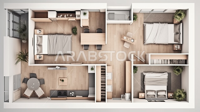 شقة داخلية مفروشة، مخطط ثلاثي الأبعاد لشقة سكنية بتصاميم عصرية ، ديكورات وأثاث منزلي راقي، تصاميم أوتيل فخمة ، شقق سكنية سياحية، فنادق فاخرة، تصميم معماري هندسي حديث