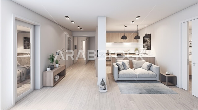 تصميم معماري هندسي حديث, مخطط ثلاثي الأبعاد لشقة سكنية بتصاميم عصرية ، ديكورات وأثاث منزلي راقي، تصاميم أوتيل فخمة ، شقق سكنية سياحية، فنادق فاخرة، شقة داخلية مفروشة