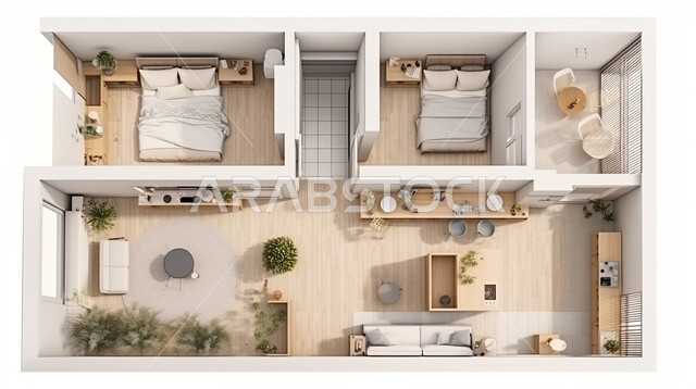 تصميم معماري هندسي حديث, مخطط ثلاثي الأبعاد لشقة سكنية بتصاميم عصرية ، ديكورات وأثاث منزلي راقي، تصاميم أوتيل فخمة ، شقق سكنية سياحية، فنادق فاخرة، شقة داخلية مفروشة