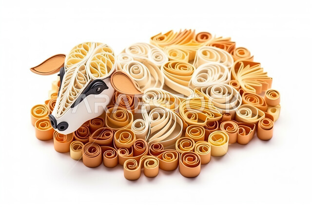 فنون يدويه تشكيليه, مواشي وحيوانات عيد الأضحى المبارك, تصميم بالورق الملون ثلاثي الابعاد لحيوان الخاروف, مجسم أوريغامي لغنم ثدي اليف, فن طي الورق, خلفيه بيضاء