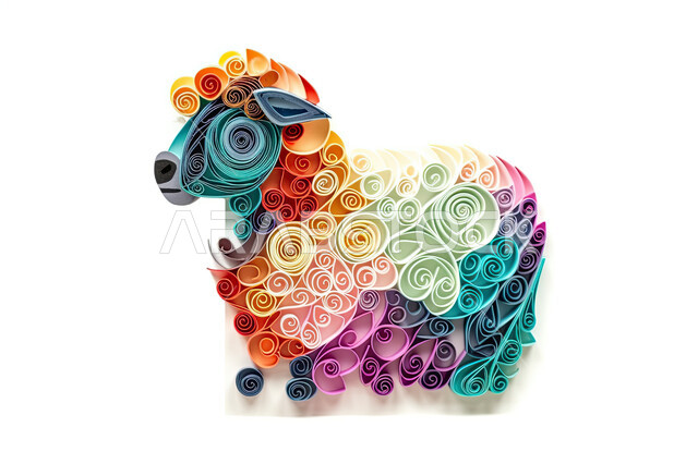 مواشي وحيوانات عيد الأضحى المبارك, تصميم بالورق الملون ثلاثي الابعاد لحيوان الخاروف, مجسم أوريغامي لغنم ثدي اليف, فن طي الورق, فنون يدويه تشكيليه,  خلفيه بيضاء