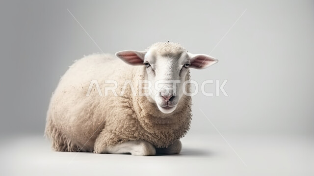 صوره مقربه لخروف ابيض , غنم عيد الأضحى المبارك, كبش أليف, تربية المواشي والحيوانات في المحميات الطبيعيه, خلفية رمادية