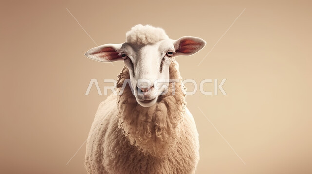 صوره مقربه لخروف ابيض , غنم عيد الأضحى المبارك, كبش أليف, تربية المواشي والحيوانات في المحميات الطبيعيه, خلفية بنية