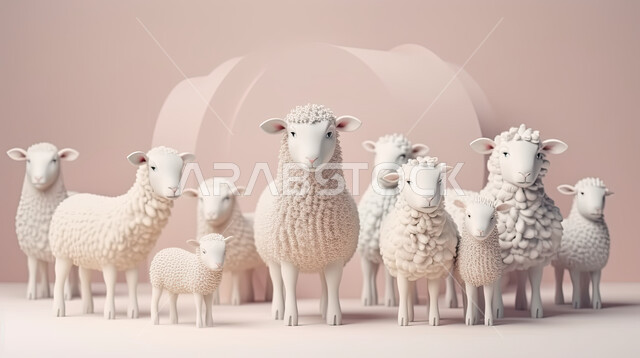غنم عيد الأضحى المبارك, مجموعة من الخرفان البيض , تربية المواشي والحيوانات في المحميات الطبيعيه, كبش أليف, خلفية ملونة