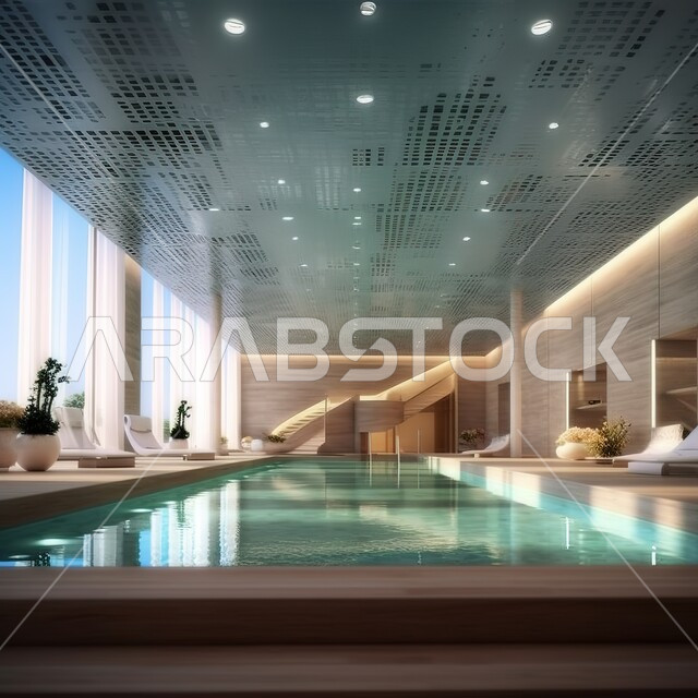 حوض سباحة داخل فيلا عصرية فاخرة، تصاميم وديكورات داخلية جذابة، شقق وفاندق وشاليهات سياحية، اماكن سياحية ترفيهية