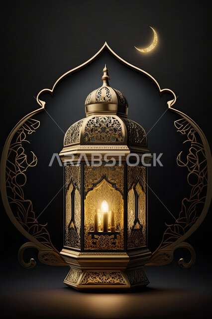 اكسسوارات وتحف  شهر رمضان المبارك ، فانوس وإضاءه ملونه، زينة وأنوار للاعياد والمناسبات، أجواء سعيده ، عساكم من عواده ، قدوم شهر الخير ، خلفيه سوداء