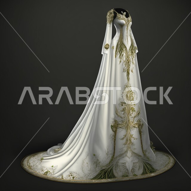 تصميم ثلاثي الابعاد لفستان زفاف ابيض، بدلة زواج فاخره للعروس، فساتين أنيقه للأفراح والاعراس، ازياء واكسسوارات بتصاميم عصرية نسائية، خلفيه سوداء