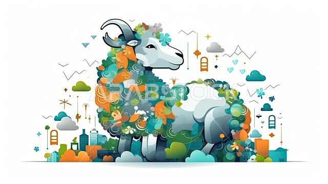 مجسم ثلاثي الابعاد لحيوان الماعز ، رسوم بيانيه ثري دي لحيوان الغنم الثدي الاليف، أضحية وقربان عيد الاضحى المبارك، أعياد دينيه إسلاميه ، خلفية السماء