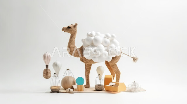 مجسم ثلاثي الابعاد لحيوان الجمل , رسومات ثري دي لحيوان الابل, تحضير القربان للذبح في الأعياد الاسلاميه ، شراء الالعاب والهدايا في ايام العيد السعيد، شراء الالعاب والهدايا في العيد السعيد, ناقة على خلفيه بيضاء