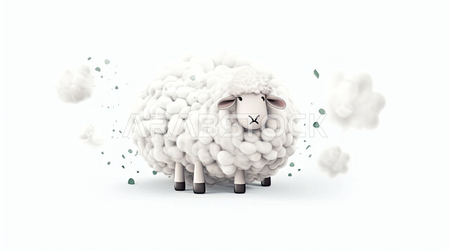 مجسمات ثلاثية الابعاد لكبش أليف أبيض اللون , رسوم بيانية ثلاثية الابعاد لحيوان الخاروف,  غنم عيد الأضحى المبارك, تربية المواشي والحيوانات في المحميات الطبيعيه, خلفية زهرية