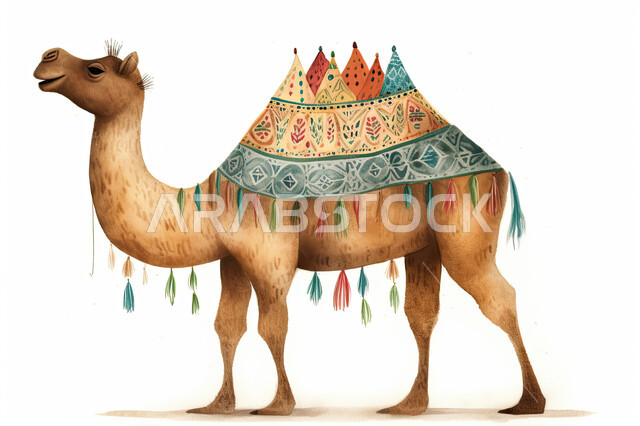 رسوم بيانية لحيوان الجمل المحمل بالامتعة, ابل عيد الأضحى المبارك, تربية المواشي والحيوانات في المحميات الطبيعيه, خلفية بيضاء