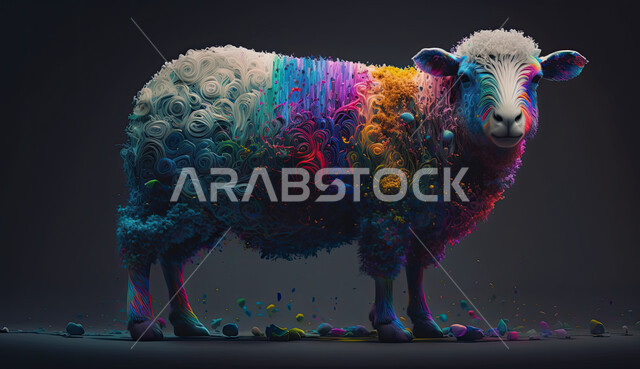 غنم عيد الأضحى المبارك, صوره مقربه لخروف ملون,  كبش أليف, تربية المواشي والحيوانات في المحميات الطبيعيه, خلفية سوداء
