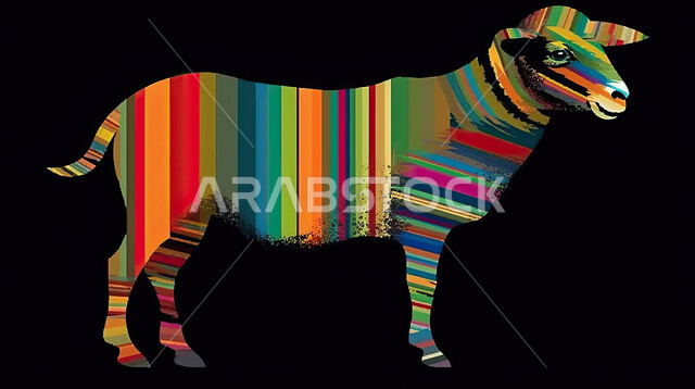 خاروف ملون بنمط قوس قزح بمناسبة عيد الأضحى المبارك, أضحية وقربان عيد الاضحى المبارك، حيوان الغنم الثدي الاليف، أعياد دينيه إسلاميه, خلفية اسلامية