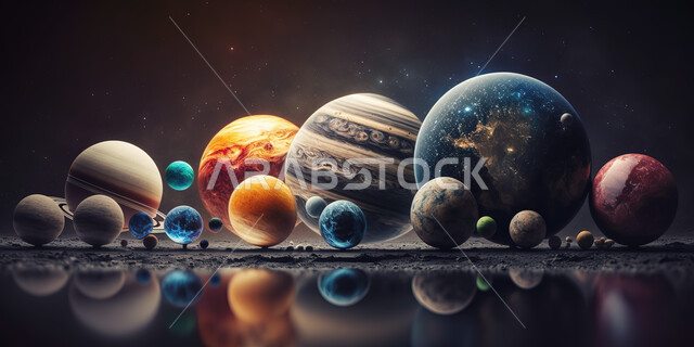 النجوم والكواكب في السماء ليلا، المجموعة الشمسية في الفضاء الخارجي، الخيال العلمي وعلوم الفلك والفضاء الخارجي، خلفية المجرات والكواكب