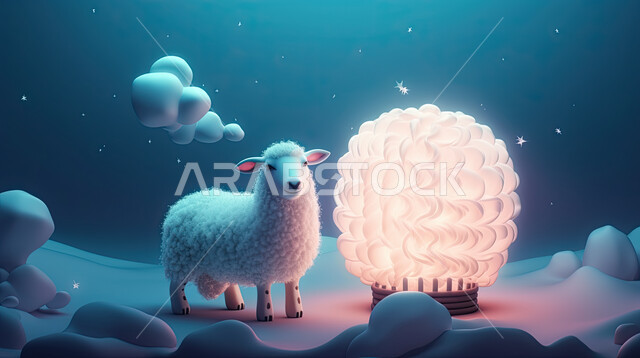 اجواء عيد الاضحى المبارك , خلفية الفوانيس مضيئه، كبش أليف, تربية المواشي والحيوانات في المحميات الطبيعيه