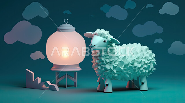 اجواء عيد الاضحى المبارك , خلفية الفوانيس مضيئه، كبش أليف, تربية المواشي والحيوانات في المحميات الطبيعيه