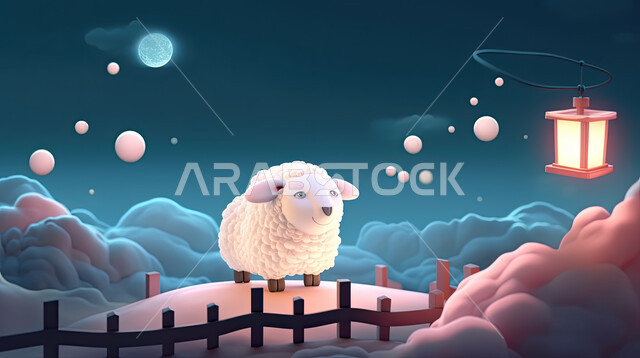 اجواء عيد الاضحى المبارك , خلفية الفوانيس مضيئه، كبش أليف, تربية المواشي والحيوانات في المحميات الطبيعيه