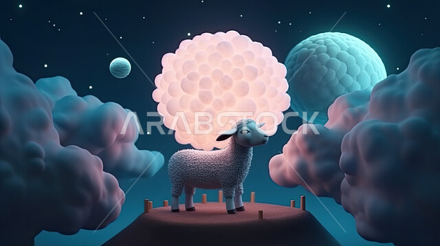 اجواء عيد الاضحى المبارك , خلفية الفوانيس مضيئه، كبش أليف, تربية المواشي والحيوانات في المحميات الطبيعيه