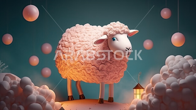 اجواء عيد الاضحى المبارك , خلفية الفوانيس مضيئه، كبش أليف, تربية المواشي والحيوانات في المحميات الطبيعيه