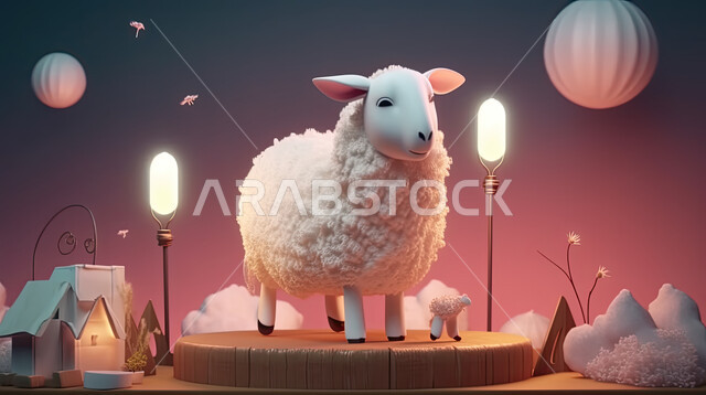 اجواء عيد الاضحى المبارك , خلفية الفوانيس مضيئه، كبش أليف, تربية المواشي والحيوانات في المحميات الطبيعيه