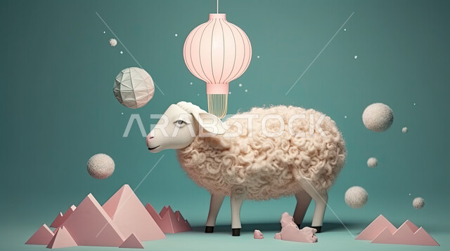 اجواء عيد الاضحى المبارك , خلفية الفوانيس مضيئه، كبش أليف, تربية المواشي والحيوانات في المحميات الطبيعيه