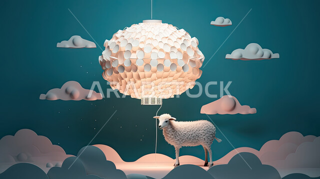 اجواء عيد الاضحى المبارك , خلفية الفوانيس مضيئه، كبش أليف, تربية المواشي والحيوانات في المحميات الطبيعيه