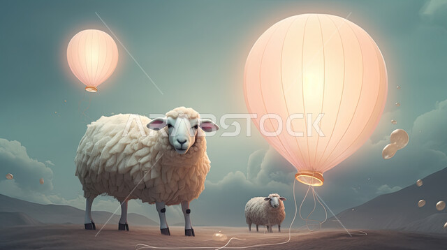 خلفية الفوانيس المضيئة، حيوان الخاروف في اجواء عيد الاضحى المبارك , الثدييات الأليفة, تربية المواشي والحيوانات في المحميات الطبيعيه