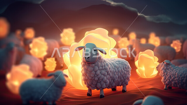 خلفية الفوانيس المضيئة، حيوان الخاروف في اجواء عيد الاضحى المبارك , الثدييات الأليفة, تربية المواشي والحيوانات في المحميات الطبيعيه