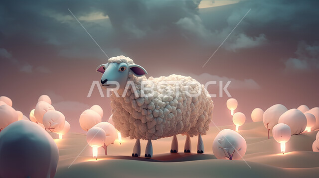 خلفية الفوانيس المضيئة، حيوان الخاروف في اجواء عيد الاضحى المبارك , الثدييات الأليفة, تربية المواشي والحيوانات في المحميات الطبيعيه