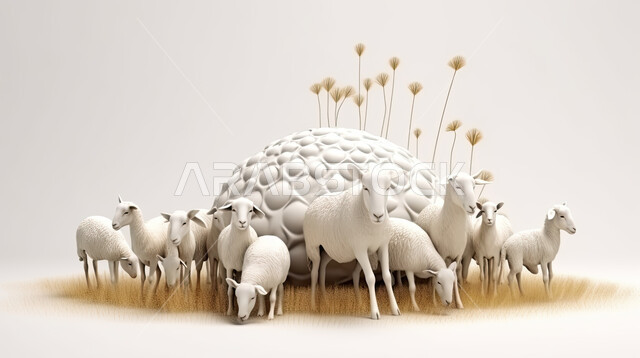 مجموعة من الخرفان البيض , تربية المواشي والحيوانات في المحميات الطبيعيه, غنم عيد الأضحى المبارك, كبش أليف, خلفية بيضاء