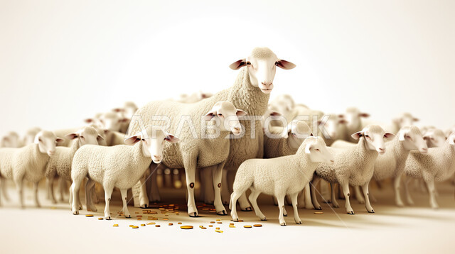 مجموعة من الخرفان البيض , تربية المواشي والحيوانات في المحميات الطبيعيه, غنم عيد الأضحى المبارك, كبش أليف, خلفية بيضاء