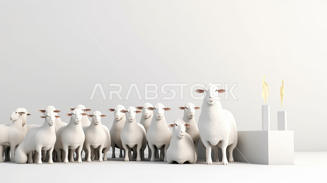 مجموعة من الخرفان البيض , تربية المواشي والحيوانات في المحميات الطبيعيه, غنم عيد الأضحى المبارك, كبش أليف, خلفية بيضاء