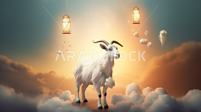 تربية الحيوانات والمواشي في المحميات الطبيعيه, اجواء عيد الاضحى المبارك , خلفية الفوانيس المضيئه، حيوان الماعز الأليف