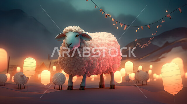 خلفية الفوانيس مضيئه، اجواء عيد الاضحى المبارك , كبش أليف, تربية المواشي والحيوانات في المحميات الطبيعيه