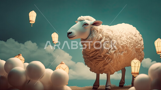 خلفية الفوانيس مضيئه، اجواء عيد الاضحى المبارك , كبش أليف, تربية المواشي والحيوانات في المحميات الطبيعيه