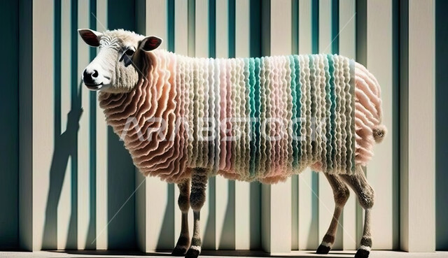 Islamic religious holidays, a three-dimensional model of a colorful ornate sheep animal, 3D graphics of a pet sheep breast, an offering and a sacrifice for Eid al-Adha, a colorful background