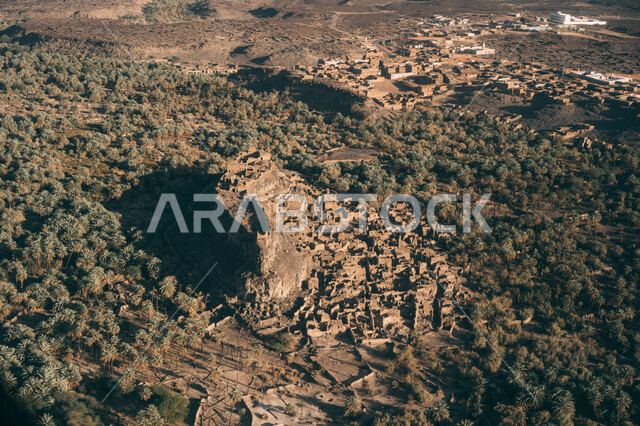 التشجير وزراعة النباتات، مطل الجراند كانيون, منظر طبيعي علوي لأشجار النخيل في جبال طويق في الرياض في المملكة العربية السعودية, حافة نهاية العالم, مناطق سياحية مميزة, السياحة في المملكة العربية السعودية .