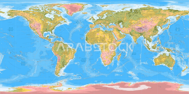 خريطة العالم بدقة عالية ، البلدان والقارات, خريطة دلالية للمناطق والبلدان, رسومات بيانية .