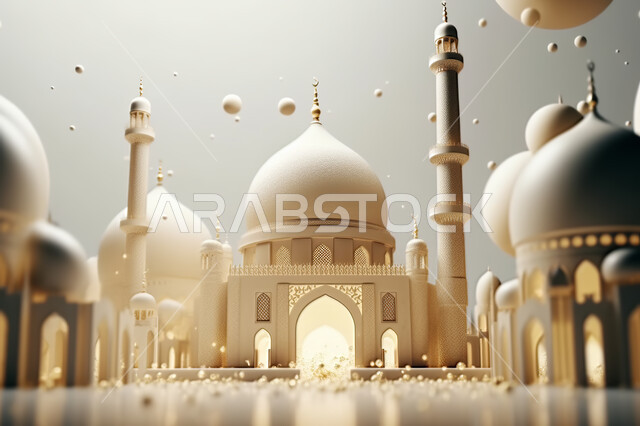 مجسمات ثلاثية الأبعاد  لمساجد بيضاء ،زينه الاعياد والمناسبات الدينية، عساكم من عواده ، قدوم شهر الخير ، اسلاميات و عباده, خلفية زخارف اسلاميه ثري دي