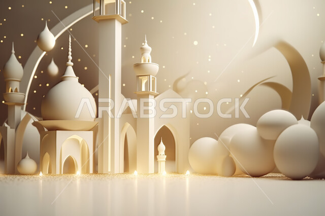 مجسمات ثلاثية الأبعاد  لمساجد بيضاء ،زينه الاعياد والمناسبات الدينية، عساكم من عواده ، قدوم شهر الخير ، اسلاميات و عباده, خلفية زخارف اسلاميه ثري دي