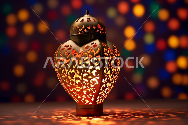 Colorful and ornate metal lanterns, luminous colored lantern designs, antiques and accessories for the blessed month of Ramadan, decorations and lights for holidays and occasions, may you return, the advent of the month of goodness, a colorful Islamic bac