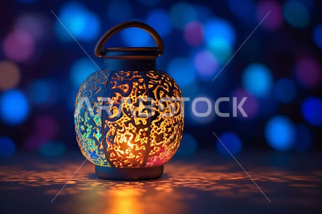 فوانيس  ملونة معدنية و مزخرفة،  قدوم شهر الخير ،  تصاميم فوانيس ملونه مضيئه , تحف واكسسوارات شهر رمضان المبارك ،  زينة وأنوار للاعياد والمناسبات، عساكم من عواده ،خلفية اسلاميه ملونة