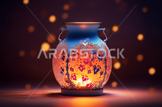 فوانيس  ملونة معدنية و مزخرفة،  قدوم شهر الخير ،  تصاميم فوانيس ملونه مضيئه , تحف واكسسوارات شهر رمضان المبارك ،  زينة وأنوار للاعياد والمناسبات، عساكم من عواده ،خلفية اسلاميه ملونة