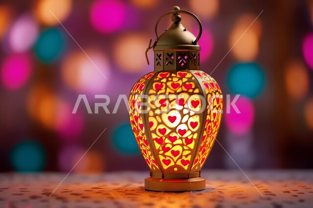 فوانيس معدنية ملونة و مزخرفة، تصاميم فوانيس ملونه مضيئه , تحف واكسسوارات شهر رمضان المبارك ،  زينة وأنوار للاعياد والمناسبات، عساكم من عواده ، قدوم شهر الخير ، خلفية اسلاميه ملونة
