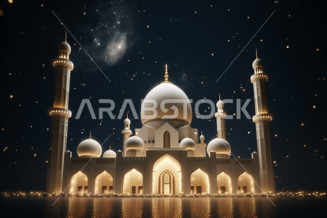 زينه الاعياد والمناسبات الدينية، مجسمات ثلاثية الأبعاد  لمساجد بيضاء , عساكم من عواده ، قدوم شهر الخير ، اسلاميات و عباده, خلفية زخارف اسلاميه ثري دي سوداء