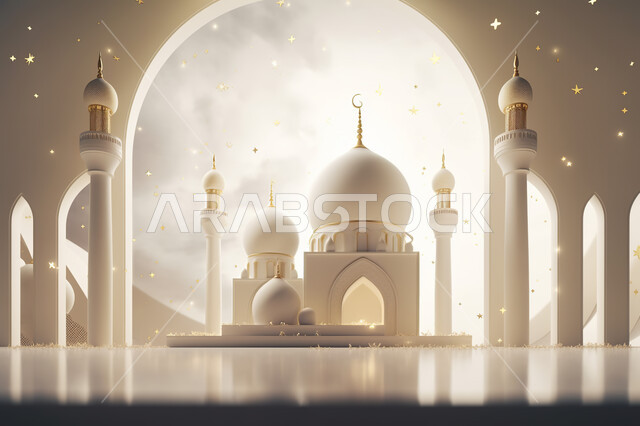 زينه الاعياد والمناسبات الدينية، مجسمات ثلاثية الأبعاد  لمساجد بيضاء , عساكم من عواده ، قدوم شهر الخير ، اسلاميات و عباده, خلفية زخارف اسلاميه ثري